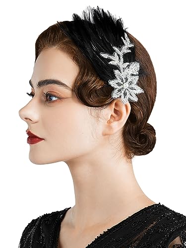 SWEETV 1920s Flapper Headband Roaring 20s Great Gatsby Headpiece Rhinestone Hair Clip Hair Accessories for Women