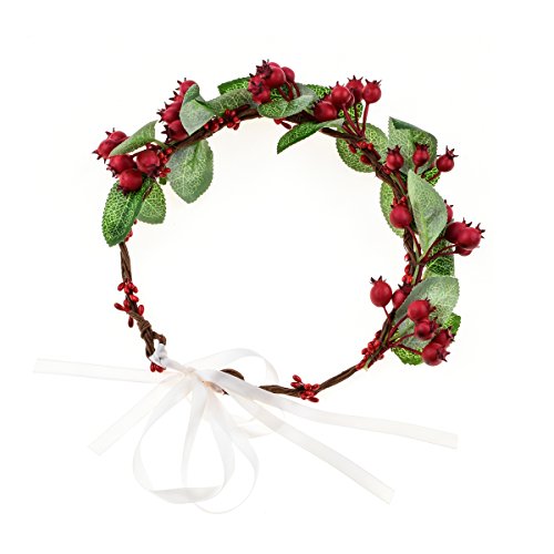 Floral Fall Flower Crown Vintage Nature Berries Festival Woodland Wedding Headband HD-02 (Christmas Red)