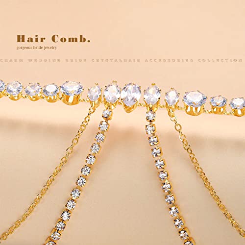 Fdesigner Wedding Hair Comb Crystal Bride Headpiece Gold Bridal Hair Jewelry Charm Women Hair Accessories for Party Prom Festival (Gold)