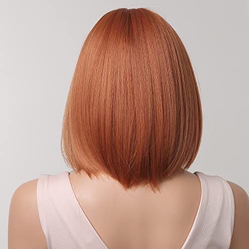 BERON Auburn Wig for Women Red Copper Bob Wig Short Straight Dark Orange Wig with Bangs Synthetic Heat Resistant Wig Cap Included (Auburn)