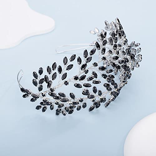 Sither Crystal Headband for Women and Girls Bridal Large Headband for Wedding Party Boho White Headband Hair Accessories Headpiece for Bride for Halloween Prom Gift (black)