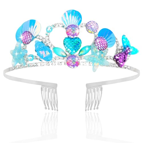 AMCAMI Mermaid Crown Hairband - Blue, for Women's Birthday - Little Mermaid Party Decorations, Hair Accessory with Fish Scales, Comfortable Alloy & Diamond for Mermaid Enthusiasts