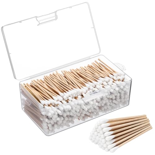 Norme 3 Inch Cotton Swabs in Storage Box 500 Pcs Long Qtips Round Tip with Wooden Handle Cleaning Swabs Buds for Makeup Gun Cleaning Pet Care