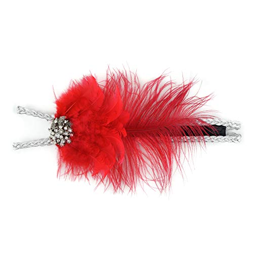 ZUCKER 1920s Headpiece Feather Hair Accessories -New Year Eve, Dress up Party, Costume Accessories, Halloween, Carnival, Crafts - Gatsby Costumes for Woman Flapper Headband - Red