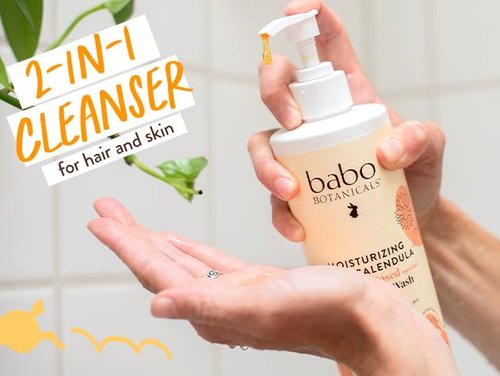 Babo Botanicals 2-in-1 Moisturizing Oat & Calendula Shampoo & Wash - Gentle Cleanser for Sensitive Skin | Safe for All Ages
