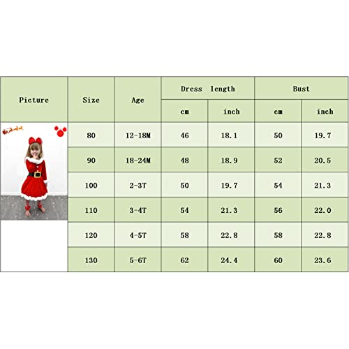 Baby Girls Christmas Dress Velvet Santa Claus Dress Long Sleeve Plush Xmas Princess Party Cosplay Costume Dress (M-Red, 3-6 Months)