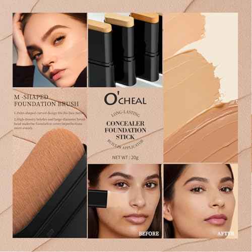 O'CHEAL Face Foundation Contour Stick Long-wear Lightweight Brighten Stick Blemish Contouring Face Concealer Beauty Makeup 04#WHEAT