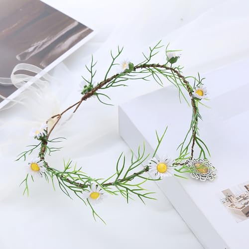 Vivivalue Fairy Elf Crowns for Women Girls Floral Headband Flower Headpiece Woodland Forest Even Circlet Halloween Renaissance Wedding Bridal Cosplay Prom Photo Props White