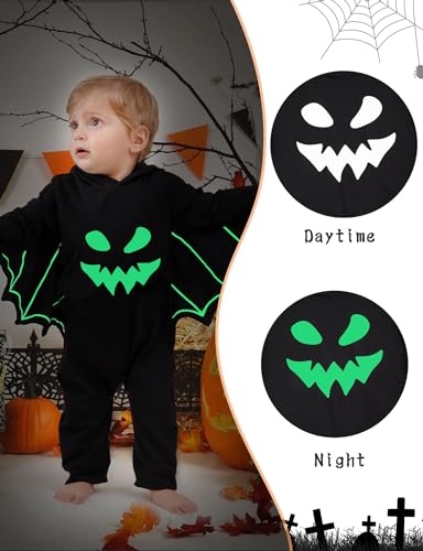 Goodstoworld Halloween Baby Clothes Boy Ghost Face Black Newborn Infant Bat Rompers Gender Neutral Girl Oufits Glow in The Dark Bodysuit Gift For Party