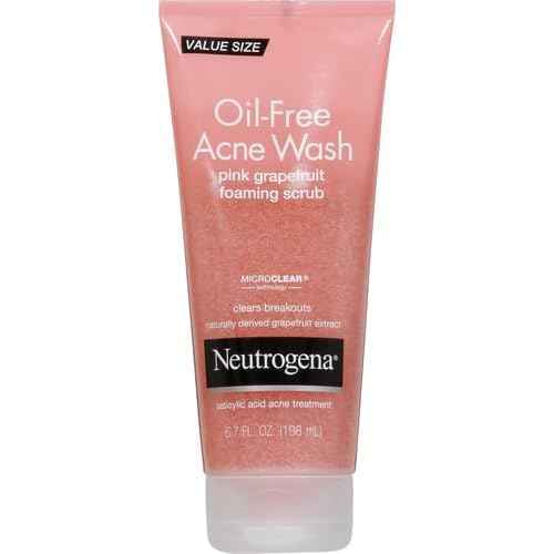 Neutrogena Oil Free Pink Grapefruit Acne Face Wash with Vitamin C, 2% Salicylic Acid Acne Treatment, Gentle Foaming Vitamin C Facial Scrub to Treat & Prevent Breakouts, 6.7 fl. oz