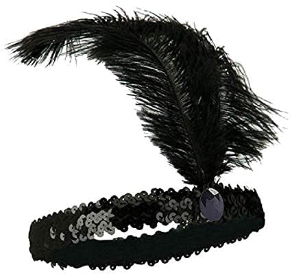 The Only One 20Pcs Halloween Black Sequins Headband 1920s Carnival Party Halloween Accessory Party Halloween decoration Feather Headband For Women