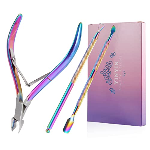 Cuticle Trimmer with Cuticle Pusher and Cutter,YINYIN Cuticle Remover Cutter Nipper Clippers Durable Pedicure Manicure Tools for Fingernails and Toenails(D501-RoseGold)…