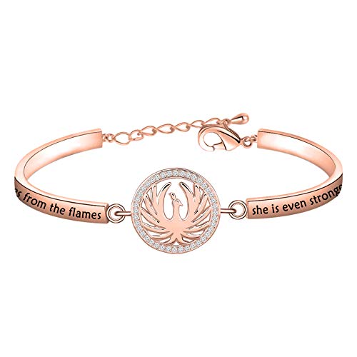 CYTING Phoenix Inspirational Quote Bracelet Phoenix Bird Jewelry Motivational Gift When The Phoenix Rises From The Flames She Is Even Stronger Than Before (Phoenix bracelet-rose gold)