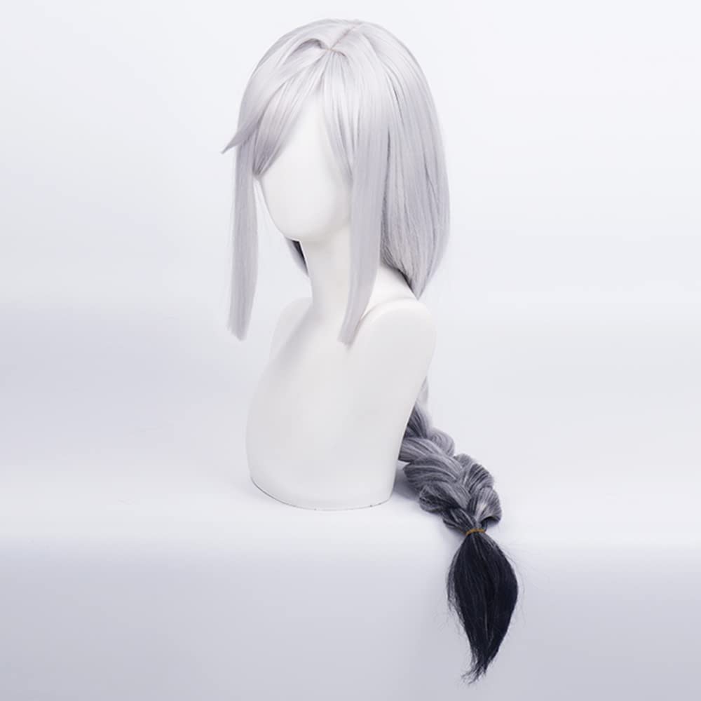 Long Silver Anime Wig Genshin Impact Shen He Cosplay Wig with Free Wig Cap for Comic Con, Cosplay show, Halloween