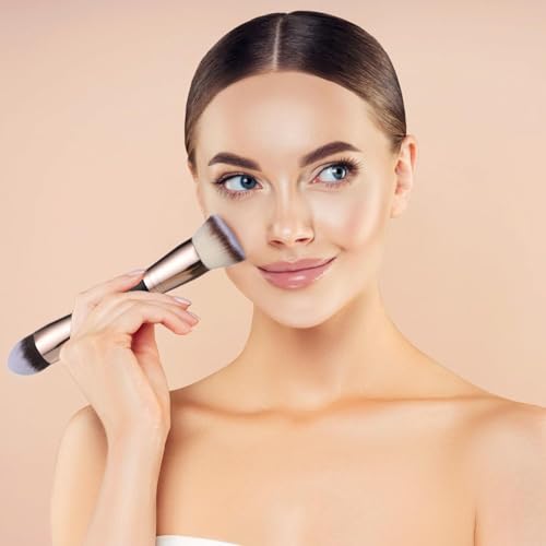 KINGMAS Foundation Makeup Brushes, 2Pcs Premium Double-Ended Makeup Brush (Flat/Angled/Angled Round/Tapered Top) for Buffing Liquid, Cream, Powder, Blending Face Brush