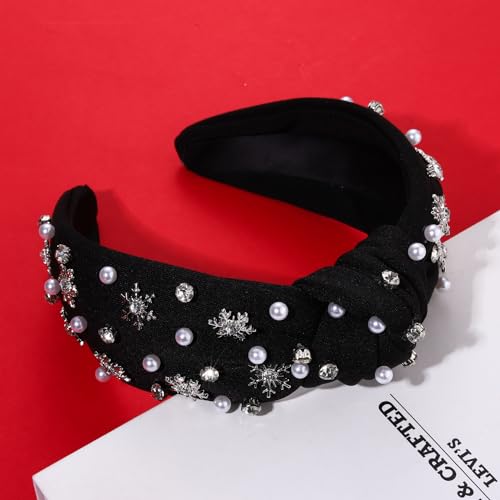 PHALIN Christmas Headband for Women Christmas Accessories Snowflake Xmas Bow Knotted Headband Crystal Rhinestone Jeweled Headband Holiday Hair Accessories Party Gifts (Snowflake)