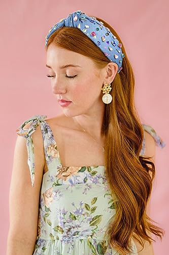 MOLOCH Crystal Knotted Headbands for Women Floral Heart Rhinestone Headbands Jeweled Embellished Wide Headband Summer Beach Party Hair Accessories (Blue)