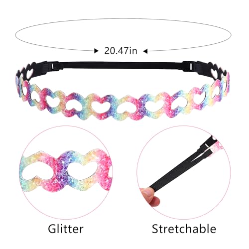 Santoddle 6 Glitter Headbands for Women, Adjustable Non Slip Thin Elastic Heart Hair Bands for Women Sparkly Bling Headband for Tweens