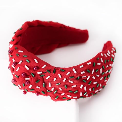 Somlatrecy Women Sprinkle Knotted Headband Handmade Wide-brimmed Hairband Red