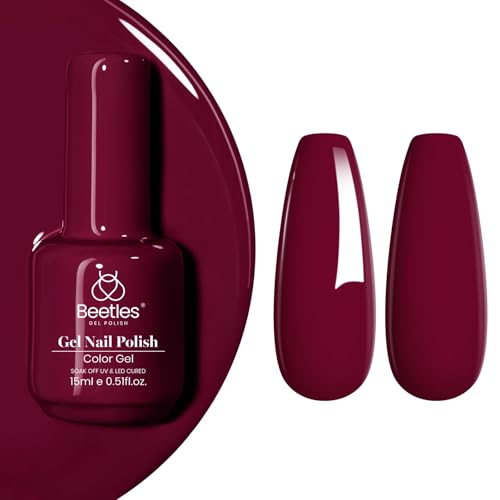 Beetles Burgundy Red Gel Polish - 15ML/0.51Fl Oz, Burgundy Dark Red Gel Nail Polish, Soak Off UV LED Lamp Wine Color Nails Art, Long-Lasting Manicure Salon DIY Home Gifts for Woman