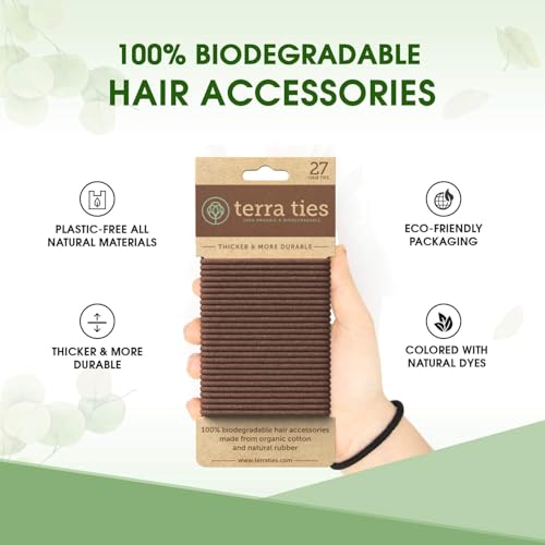 BIODEGRADABLE Elastic Hair Ties for Women & Men - Organic No Crease Black Hair Tie Ponytail Holders and Hairties for Buns - Plastic Free Hairbands for Women and Mens Hair - 5mm (27 count)