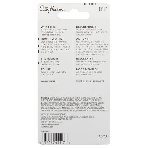 Sally Hansen Top Coat Clear, 0.45 Fl Ounce | Anti-Chip | Insta-Dri | Pack of 2