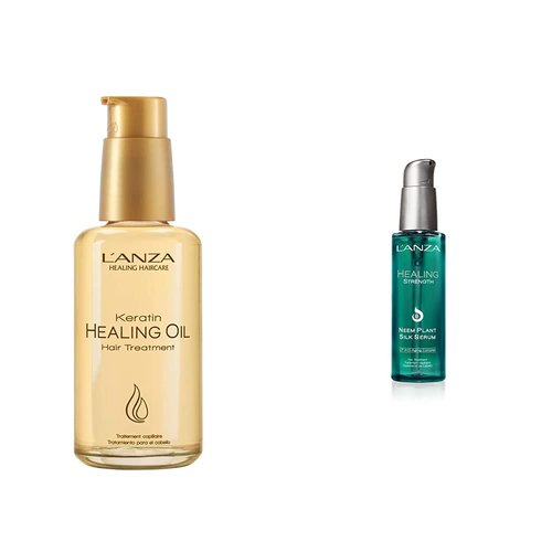 L'ANZA Keratin Hair Treatment Healing Oil & Neem Plant Silk Serum Duo - 3.4 Fl Oz Each