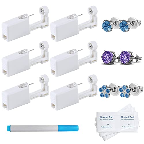 6 Pack Ear Piercing Kit Disposable Self Ear Piercing Gun No Pain Ear Piercings Gun Kit Tool (blue purple)