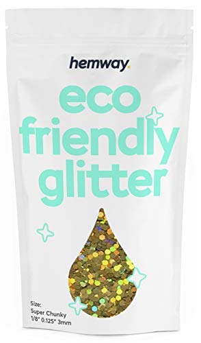 Hemway Eco Friendly Biodegradable Glitter 100g / 3.5oz Bio Cosmetic Safe Sparkle Vegan for Face, Eyeshadow, Body, Hair, Nail and Festival Makeup - Super Chunky (1/8" 0.125" 3mm) - Gold Holographic