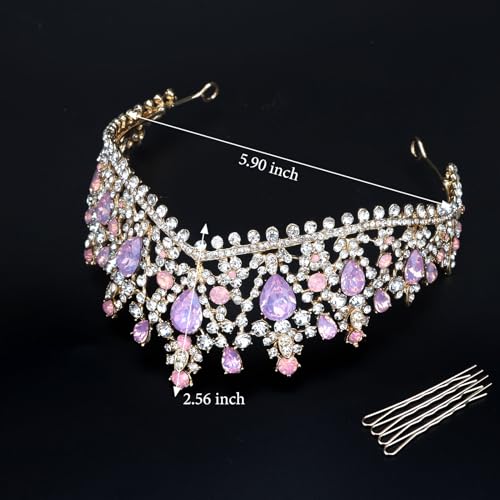 CIEHER Pink Crown Tiaras for Women, Pink Tiara Crowns for Women, Princess Crown Queen Crown Crystal Crowns for Women Crown Quinceanera Headpieces Birthday Crown Prom Tiara Bride Crown