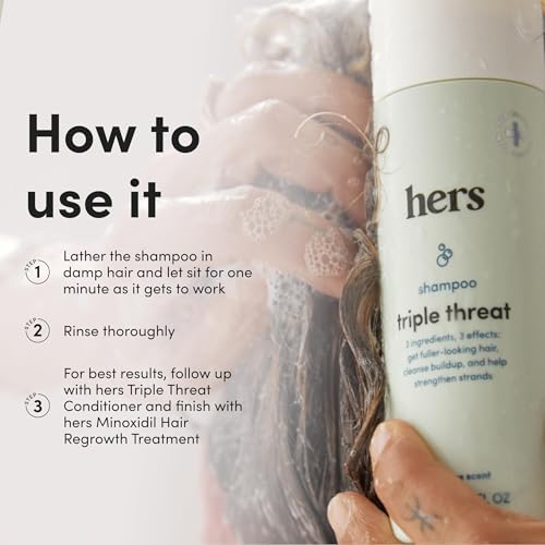 hers Triple Threat Shampoo - Biotin, Saw Palmetto, & Pumpkin Seed Oil Formula - Thickening & Hydrating Shampoo - Color-Safe, Paraben-Free, Vegan - Napa Rose Scent - 6.4 Fl Oz, 2 Pack
