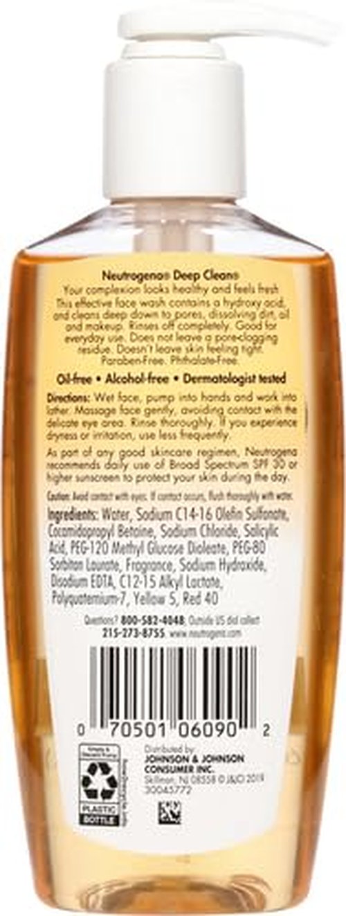 Neutrogena Deep Clean Facial Cleanser - Beta Hydroxy Acid for Normal to Oily Skin | 6.7 fl. oz, Alcohol-Free