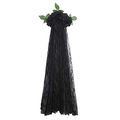 Halloween Costume Black Funeral Veil Witch Cosplay Gothic Headband Party Rose Flower Crown Garland Mexican Headpiece