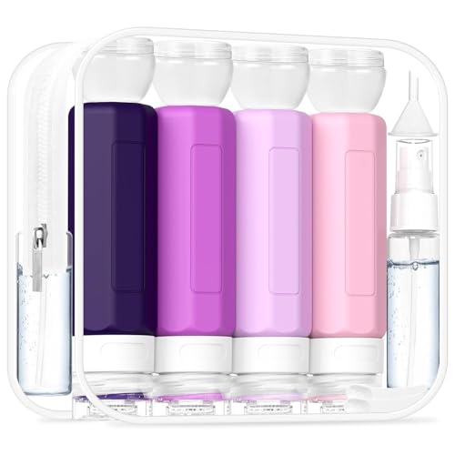 Redfly 17PCS Travel Bottles for Toiletries, TSA Approved Travel Size Containers, Leak Proof Travel Containers for Toiletries, Silicone Travel Kit for Shampoo, Conditioner, Lotion & Creams Purple