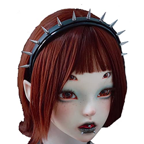 Mxdreoil Women Steampunk Spikes Headband PU Leather Women Headband Gothic Headband (DK White)