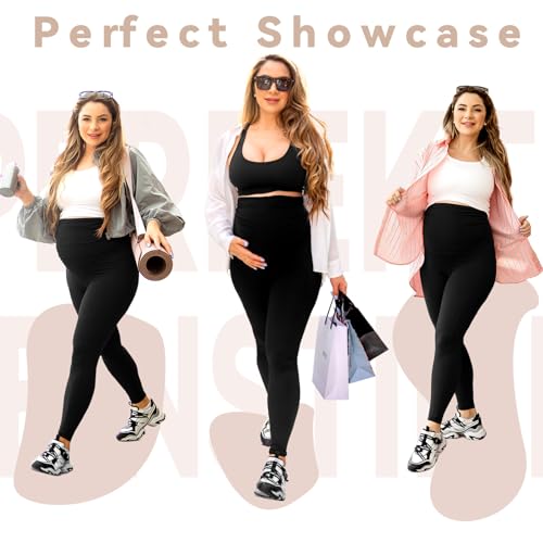 Walifrey Women's Maternity Leggings with Pockets Over The Belly,Pregnancy Yoga Pants Activewear Workout Leggings