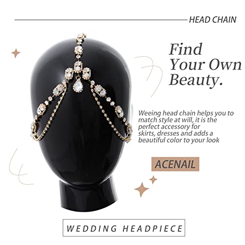 Acenail Rhinestone Head Chain Hair Jewelry Wedding Bride Headpieces Gold Headbands Women Head Jewelry Boho Hair Chains Bridal Halloween Hair Accessories (Gold)