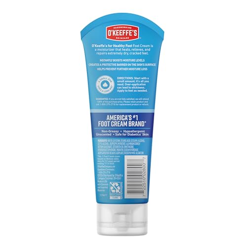 O'Keeffe's for Healthy Feet Foot Cream - 3 oz Travel Size Tube (1 Pack) - Guaranteed Relief for Extremely Cracked, Dry Feet, Repairing Skincare, Instantly Boosts and Retains Moisture Levels
