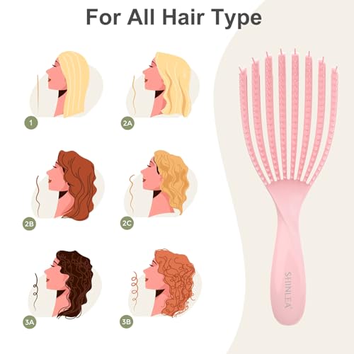 SHINLEA Detangler Brush for Curly Hair, Hair Brush Set for Wet Dry Curly Straight Thick Thin Hair, Pain-Free Brush Hair, Smaller Brush for Traveling, Curly Hair Brush for Women Men Kid (Pink & Blue)