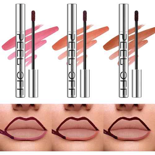 LANGMANNI 3 Colors Long-Lasting Peel Off Lip Liner Set, Waterproof & Smudge-Proof Matte Lip Liners Gift Makeup For Girls (#1+2+3)