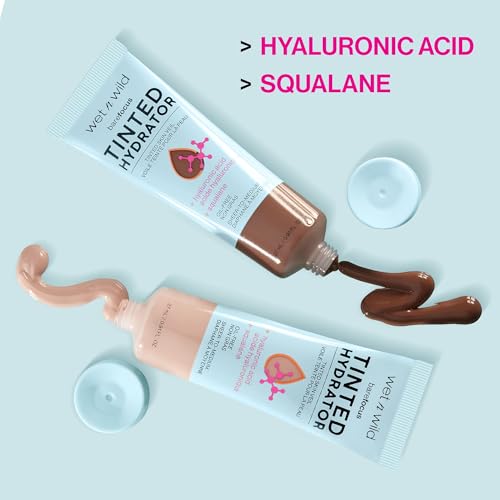 wet n wild Bare Focus Tinted Hydrator Tinted Skin Veil, Lightweight Buildable Coverage with Hyaluronic Acid & Vegan Squalane, Semi-Matte Finish, Cruelty-Free - Deep