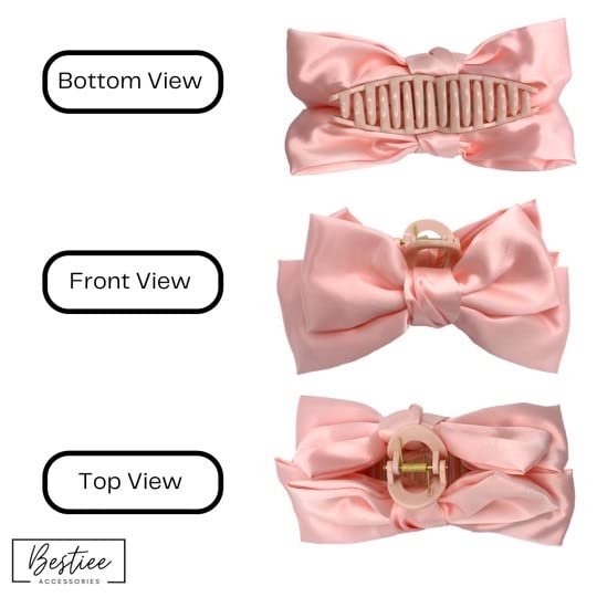 Bestiee Accessories Hair Bow Claw Clip, 2-packs, 5.9 inch, Satin Fabric, Elegant Bow Design for Women and Girls, Strong Hold, Women Gift Ideas, Black, Pink