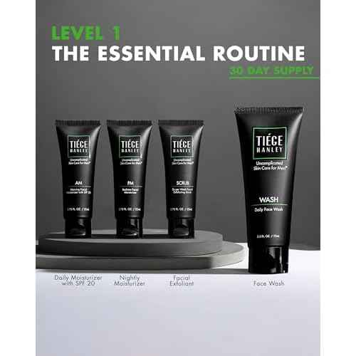 Tiege Hanley Men¡¯s Skin Care Set, Essential Routine (System Level 1) ? Face Wash, Scrub & Moisturizer for Healthier, Hydrated Skin | Daily Men¡¯s Skin Care Kit for Sensitive skin & Dryness Protection