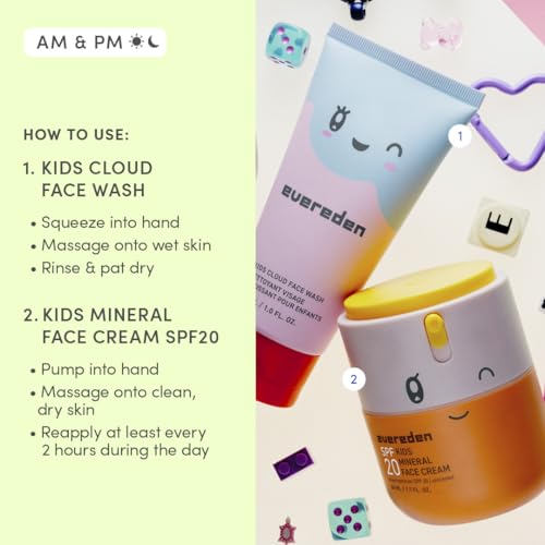Kids Healthy Morning Duo: Clean & Vegan Skin Care for Kids Bundle | Skin Care Cloud Face Wash + SPF 20 Mineral Face Cream | Non-Toxic | Non-Comedogenic | Fun | Easy-to-Use Skincare