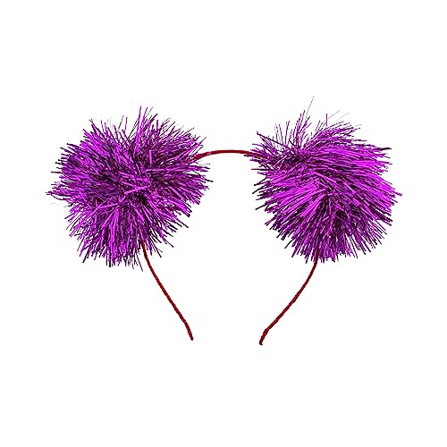 LUX ACCESSORIES Foil Strips Pom Poms Style Cat Ears Fashion Headband (FUCHSIA)