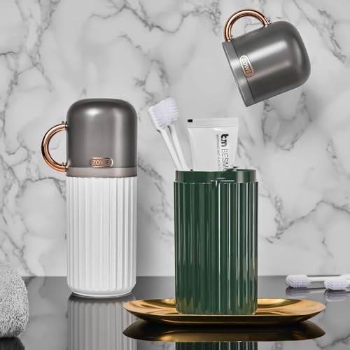 Elivida 1Pc Travel Toothbrush Case Travel Toothbrush Holder with Cup,Large Toothbrush Container for Toothbrush Toothpaste Razor,Toothbrush Holder with Cover for Home Business School (8.07x2.95 White)