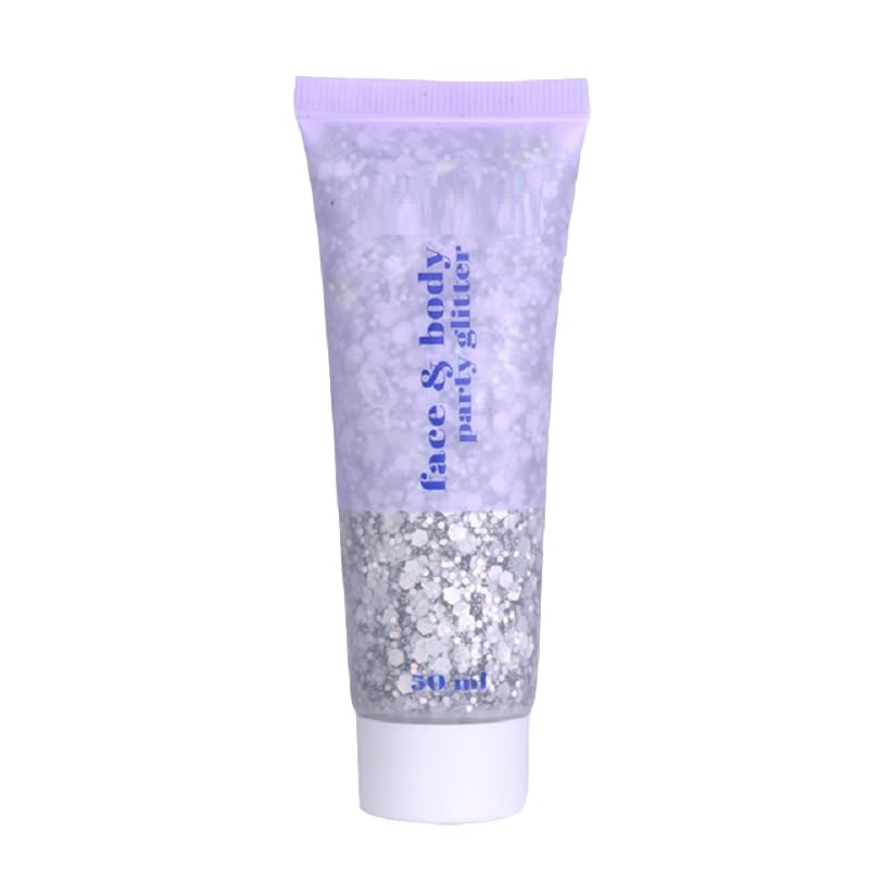 PAQIMAN Silver Hair Glitter,Sparkling Neon Outfit Party Holographic Sequins Paint Body Glitter Gel Makeup.(05# Silver)