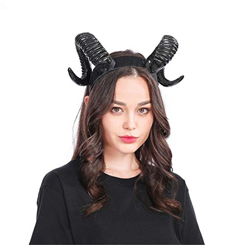 Qhome Gothic Sheep Horn Punk Headband Forest Animal Photography Cosplay Photo Props Steampunk Hair Accessory Black