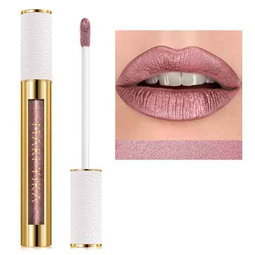 MAKI YIKA Metallic Pink Lipstick for Women Nude Lipsticks Long Lasting Shine Glitter Lipstick No Smudge No Transfer Liquid Lip Gloss (BR010 Sweet Sugar)