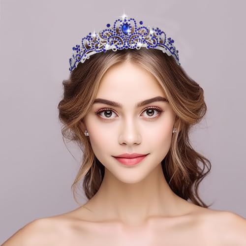 Kamirola - Crystal Tiara Crowns For Women Girls Princess Elegant Crown with Combs Women's Headbands Bridal Wedding Prom Birthday Party Headbands for Women(06) (Silver Blue)